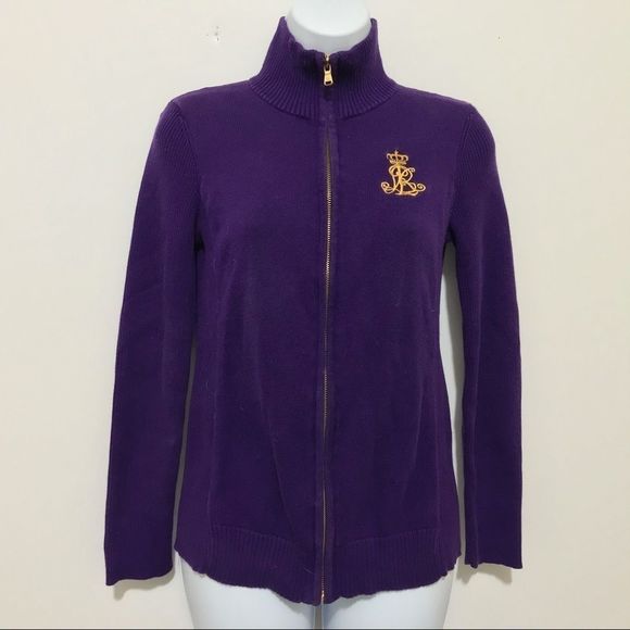 Lauren Ralph Lauren Jackets & Blazers - Lauren Ralph Lauren Women's Small Purple Cotton Knit Jacket with Gold Crown Logo